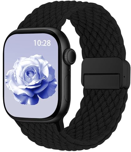 Geflochtenes Armband für Apple Watch Armband 40mm 41mm 42mm 38 44 45 46 49 | Elastisch Sport Nylon Armbänder mit Magnet Verschluss für iWatch Series 12 11 10 9 8 7 6 5 4 SE 3 2 1 Ultra 4 Damen Herren