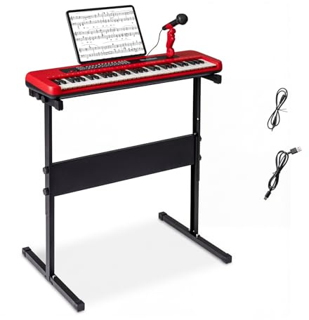 KOMFOTTEU Tastiera Elettronica per Bambini di 3 Anni+, con Microfono e Leggio, Pianoforte Digitale a 61 Tasti con Supporto Regolabile, Pianoforte Elettronico, 200 Tonalità & Ritmi, 20 Demo (Rosso)