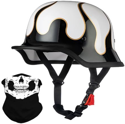 Motorradhelm Im Deutschen Stil, Halbschalenhelm Für Fahrrad, Cruiser, Roller Und Moped, ECE/DOT-Geprüft, Retro-Halbschalenhelm Für Erwachsene (Damen Und Herren) 4,M(54-57CM)