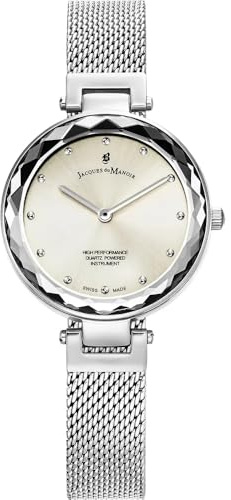 Jacques Du Manoir Selena, Damen Armbanduhr, Quarz Analog, Edelstahl, 31mm, Edelstahlarmband, Silber, 3 bar, Zifferblattfarbe: Silber, JWL04301