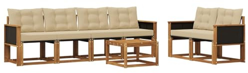 vidaXL Outdoor-Sofagarnitur mit Kissen 7 pcs Natur und Beige, Gartenmöbel, modernes Outdoor-Sofa, Robustes Terrassenset, Bequeme Sitzgelegenheit für deinen Außenbereich