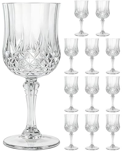 XYUNE 12 Pcs Plastic Wine Glasses, Clear Vintage Water Goblets 200ml Reusable Disposable Unbreakable Drinking Cups Bulk for Wedding Party Event