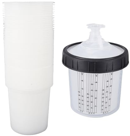 Yechiry Tazza di Vernice USA e Getta da 20,3 Once 600 Ml, Tazze di Miscelazione per Spruzzatore di Vernice HVLP con 50 Coperchi e 1 Tazza Rigida, per Verniciatura a Spruzzo di Automobili e Mobili