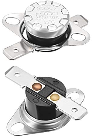 sourcing map KSD301 Thermostat 55°C/131°F 10A Normally Open N.O Adjust Snap Disc Temperature Switch 2pcs,Bakelite Material
