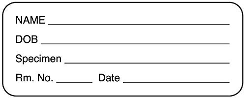 United Ad Label Pathology Labels Specimen Name DOB, 2-1/4 x 7/8, Permanent Paper Label, White, One Roll of 420 Labels