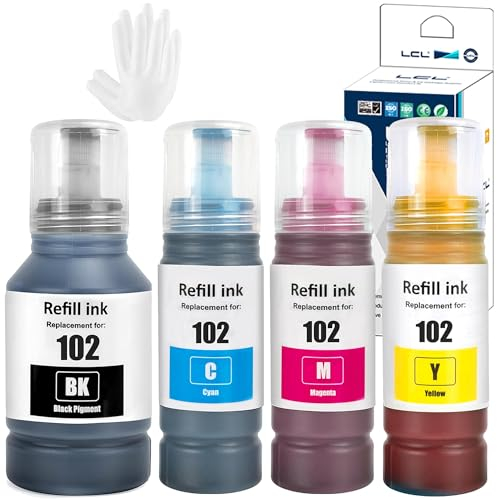 LCL 102 Tinte Kompatibel für Epson 102 Tintenflasche Multipack Kompatibel für Epson EcoTank ET-2700 ET-2750 ET-2751 ET-2756 ET-2850 ET-2856 ET-3700 ET-3750 ET-4750 ET-4850 ET-4856 (KCMY)