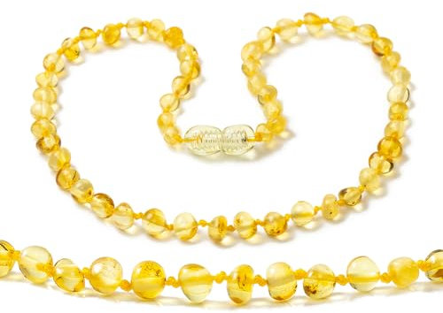 ZHAOXIA Bernsteinkette (Lemon) – 100% Echter Baltischer Natur Bernstein – Länge 33 cm