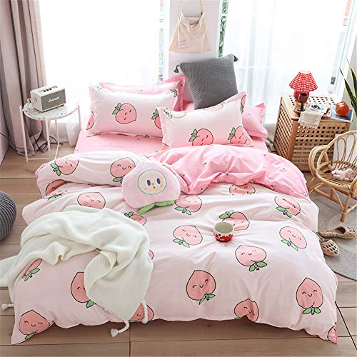 Mateju Bettwäsche Set 135x200 3teilig, Kawaii Style Bettbezug & Kissenbezug 50x75cm mit Reißverschluss, Pfirsich Obst Drucken Microfaser Bettbezug Set Cute Decor