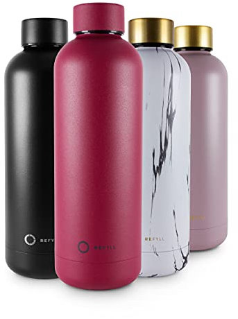 REFYLL Trinkflasche Edelstahl wonderFYLL - 500ml Thermosflasche - auslaufsicher, BPA frei - isolierte Wasserflasche, doppelwandige Isolierflasche (Wild Berry, 500 ml)