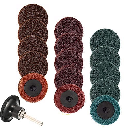 Mesee Roll Lock Sanding Disc Set, 2 Inch/50mm R-Type Quick Change Discs Surface Conditioning Disc with Disc Pad Holder for Die Grinder Surface Rust Paint Removal, 15 Pcs(Course/Medium/Fine Grit)