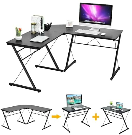 GIANTEX Computertisch Eckschreibtisch L-Form Schreibtisch PC-Tisch X-förmigen Tischbeinen Computerschreibtisch Winkelschreibtisch Bürotisch Ecktisch Gaming-Tisch für Arbeitszimmer (Schwarz)