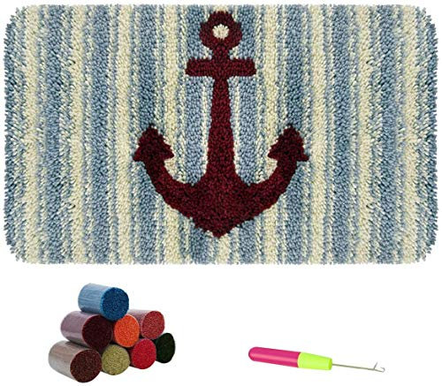 ROCKY&CHAO Knüpfhaken-Teppich-Kits, DIY, Basteln, Teppich, Teppichherstellung, Kissen, Häkelsets für Heimdekoration, Bootsanker, 62 x 40 cm