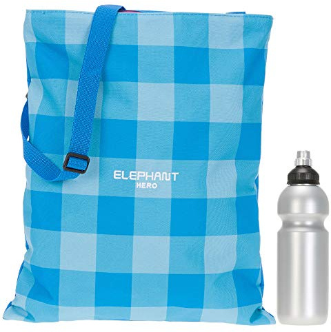 Elephant Turnbeutel Sportbeutel Hero Signature Attach Bag Tasche fixierbar Jungen Mädchen Auswahl passt zu Cyber Camo, Two Tone, Flower, Cube oder Plaid + Trinkflasche (Plaid Aqua 12371)