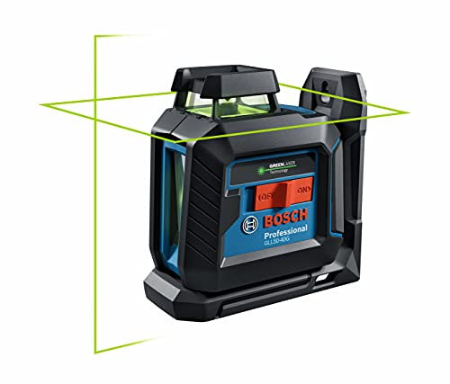 BOSCH GLL50-40G Green-Beam Self-Leveling 360 Degree Cross-Line Laser, Includes 4 AA Batteries, L-Bracket, Ceiling Clip, & Hard Carrying Case