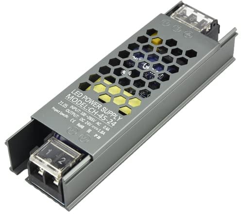 NUOVA GERMANY Alimentatore Professionale 1.8A DC 24V Striscia Led Trasformatore Ampere Stabilizzato AC110/220V Ultra sottile (24V, 45W)