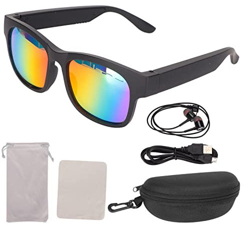 Gafas de Sol Inteligentes, Gafas de Sol Inalámbricas Estéreo con Bluetooth, Monturas Negras, Gafas de Sol Inteligentes con Cancelación de Ruido Y Auriculares para Ciclismo, Correr,(Siete colores)