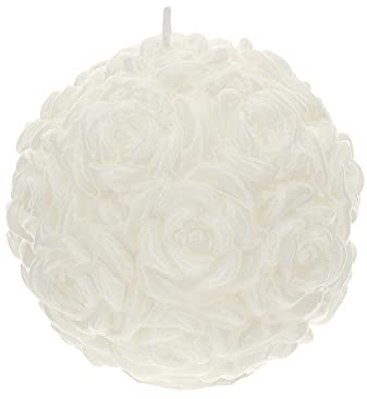 HERVIT Kleine Kugelkerze Rosen Dekokerze weiß lackiert Wachs Ø11 cm