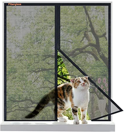 Risareyi Fiberglas Fliegengitter Fenster Magnet 100x110cm, Insektenschutz Fenster Moskitonetz Automatische Schließung, Fliegennetz Magnetisch Fliegengitter Balkontür Ohne Bohren, Schwarz