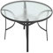 DKIEI φ105cm Round Outdoor Dining Table with Parasol Hole, Glass Top Garden Table with Steel Frame for Patio, Coffee, Bistro, Balcony Backyard and Poolside, Black