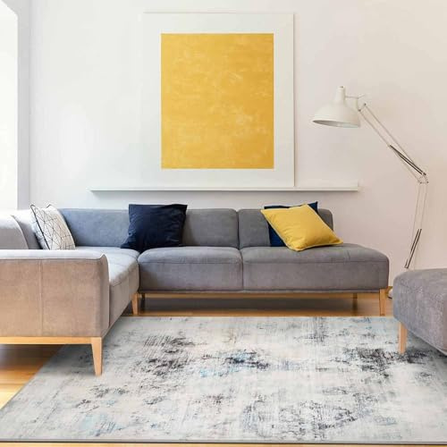 Cinknots Teppich Wohnzimmer Moderne Abstrakte Muster, Teppich Schlafzimmer Europäischer Stil Rutschfester Kurzflor, Weiche Teppiche Passend für Kinderzimmer & Esszimmer(Grau 9,80 x 120 cm)