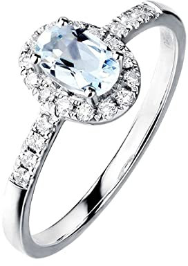 Lieson Verlobungsringe Frauen, Ringe 750 Weißgold Frauen Halo mit Aquamarin Hochzeitsringe Weißgold Ring mit Diamant Große 53 (16.9)