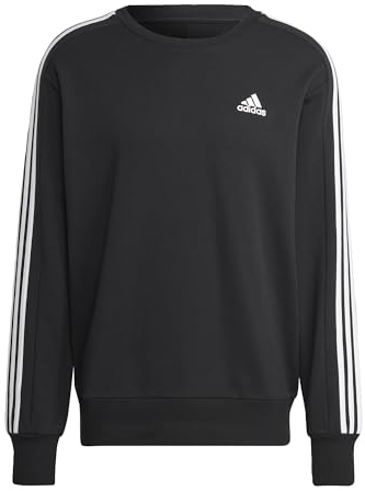adidas Uomo Essentials French Terry 3-Stripes Sweatshirt, Black, L
