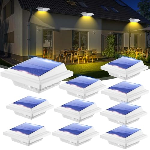 BILLION DUO Dachrinnen Solarleuchte für den Außenbereich, 8er Solarlampen für Außen Garten, Wasserdichte 40 LEDs Zaunbeleuchtung, Weiße Solar Wandlampe Warmweißes Solarlicht für Garage, Terrase