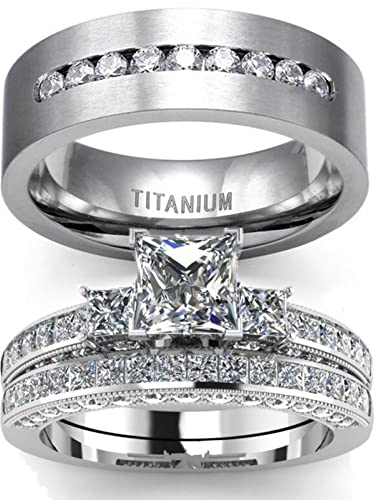 Dsnyu Silber Ring Verlobung für Paare, Glänzender Zirkonia Ringe Damen Vintage, Versilbert Ringe Vintage für Hochzeit Größe 60 (19.1)
