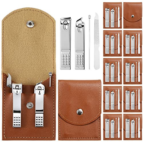 Geosar 12 Sets Manicure Set Bulk Nail Clippers Pedicure Kit Stainless Steel Professional Pedicure Grooming Kits Nail Care Tools with Travel Case for Men Women Hands Foot(Brown)