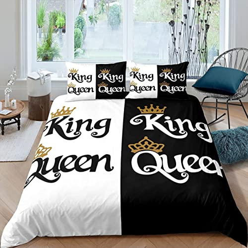 Bettwäsche-Set, King und Queen, 140 x 200 cm, Bettbezug, Schwarz und Weiß, für Erwachsene, Paare, Frauen, Männer, Bettwäsche, Sweet Love Decor, Bettbezug aus Mikrofaser, luxuriös, Geschenk, 2-teilig
