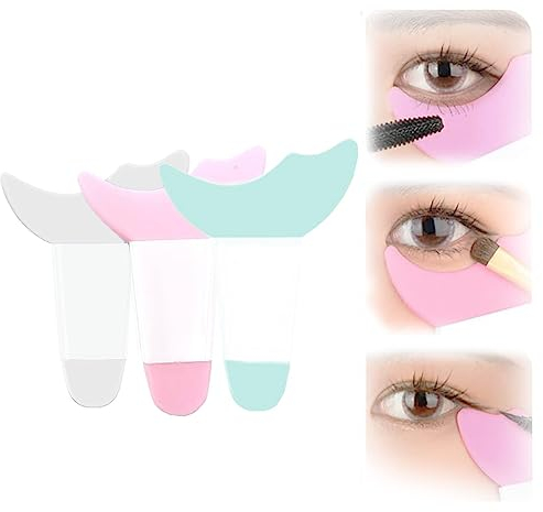 WOOXDYUK 3er Set Silikon-Eyeliner-Schablonen, Perfektes Augen-Make-up, für gleichmäßiges Auftragen von Eyeliner - Wiederverwendbar & Multifunktional (Rosa/Grün/Grau)