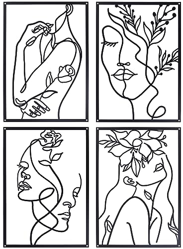 XIAOMAGG Set mit 3/4 Metall-Wandkunst-Dekor, Schwarz/Gold, Metall-Wandkunst, einzeilige Kunst, Malerei, einfache abstrakte moderne Badezimmer-Dekoration (Schwarz, Charaktere - 4 Stück)