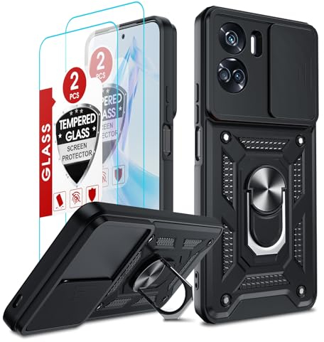 LeYi Funda para Honor 90 Lite 5G: Carcasa Cubierta de cámara Deslizante Proteger 360 Full Protección Anillo Soporte Bumper Case for Honor 90 Lite,Negro