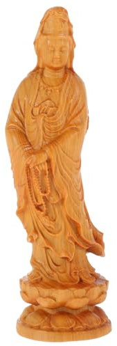 Garneck Guan Yin Statue Lotus Stehend Kuan Kwan Yin Figur Avalokiteshvara Bodhisattva Figur Holz Skulptur Asiatische Dekoration Buddhismus Chinesische Deko Feng Shui Glücksbringer