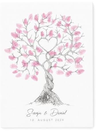 DEL MÀ Unique & Personal Leinwand Hochzeit Fingerabdruck personalisiert Hochzeitsbaum mit Herz Hochzeit Gästebuch Mal Anders Alternative mit Fingerabdrücke 30x40 cm (OHNE Farbe)