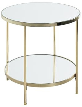 HAKU Möbel Beistelltisch, vermessingt, Metall, Spiegel 5 mm - Maße: H 46 x Ø 45 cm, Style: Art Deco