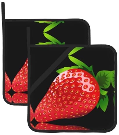 Erdbeer-Clipart Topflappen, Grill-Topflappen für hitzebeständige Topflappen, heiße Pads, Kochen, Backen (2er-Pack)
