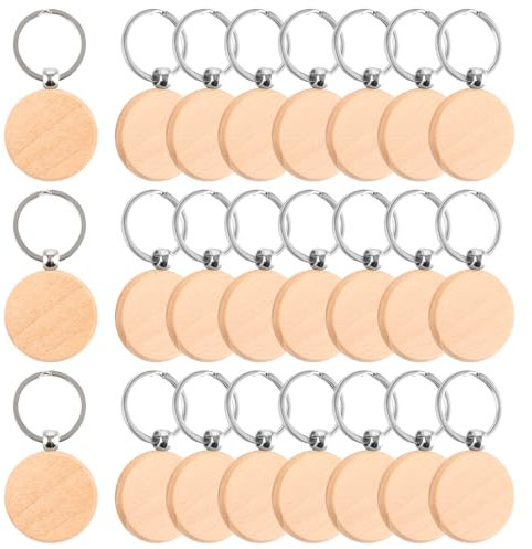 VIDETOL 24 Pièces Porte-clés en Bois, 4 cm Porte Clé en Bois, Porte Clef Bois pour Peinture, Sculpture, Décoration et Bricolage
