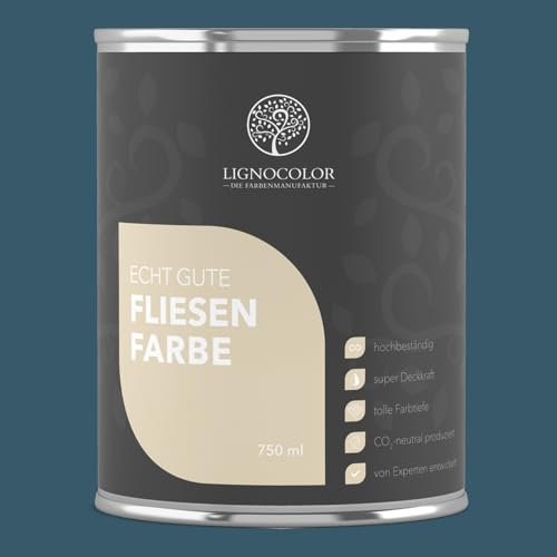 Lignocolor Fliesenfarbe matt | hochbeständige Farbe für Wand- & Bodenfliesen (Ocean matt, 750 ml) | hochdeckend für den Innenbereich