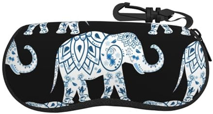 Vielseitiges Brillenetui mit Elefanten-Aufdruck, mit Reißverschluss, für Herren und Damen, Schwarz, Einheitsgröße