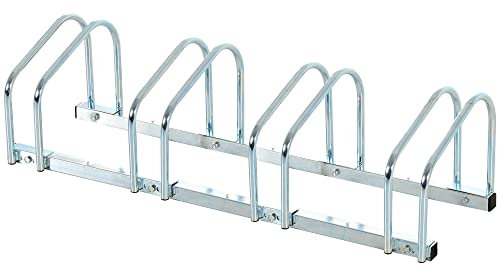 HOMCOM Fahrradständer Radständer Mehrfachständer Aufstellständer Fahrrad Ständer wetterfest langlebig Boden- und Wandmontage Stahl bis 4 Fahrräder Silber 110 x 33 x 27 cm