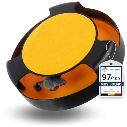 CAVECA Juguete Gato Interactivo con Ratón Interactivo y Rascador para Gato, Rotación de 360º Grados, Juegos Interactivos Gato para Mejorar la Estimulación Física, de Caza y Psicológica de tu Mascota