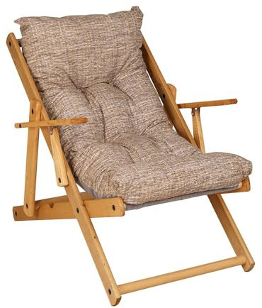 Klappbarer Liegestuhl aus Fichtenholz, 3 Positionen, Kissen aus gepolstertem Stoff, für Wohnzimmer und Garten, hergestellt in Italien – Relax (Gelb Strit)
