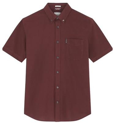 Ben Sherman Big Size Signature Oxford Short Sleeve Shirt for Men in Wine, 3XL