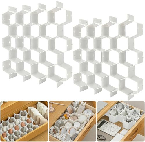Bazasa 16 Stück Honeycomb Schublade Teiler Organizer für Unterwäsche, Verstellbarer Separator für Socken, Schmuck, Gürtel, Krawatten, Kleidung, Make-up, Büroartikel (2 Pack Rosa)