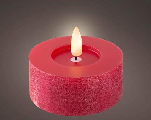 Lumineo LED Teelicht Wachs weihnachtsrot/warmes Weiss 6cm Set2 | Timerfunktion - flackernde Flamme Effekt - Echtwachskerze batteriebetrieben - Wachskerze Stumpenkerze