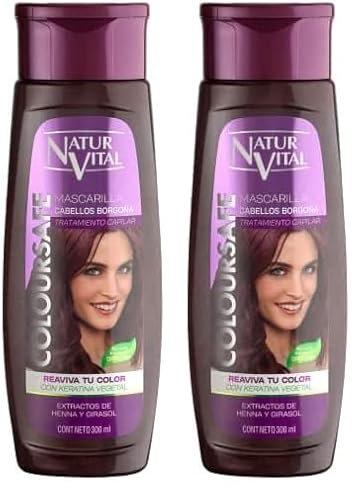 NaturVital Mascarilla ColourSafe Pelo Borgoña | Repara, Protege e Hidrata | Prolonga el Tinte - 300 ml (Paquete de 2)