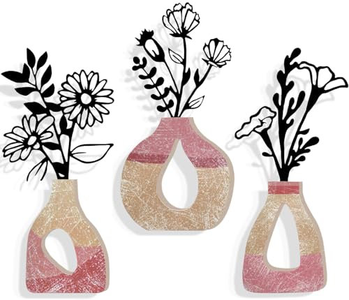 3pcs Black Metal Flowers Wall Art, fiori decorazione murale, pianta decorazione murale, fiori decorazione casa per patio balcone bagno
