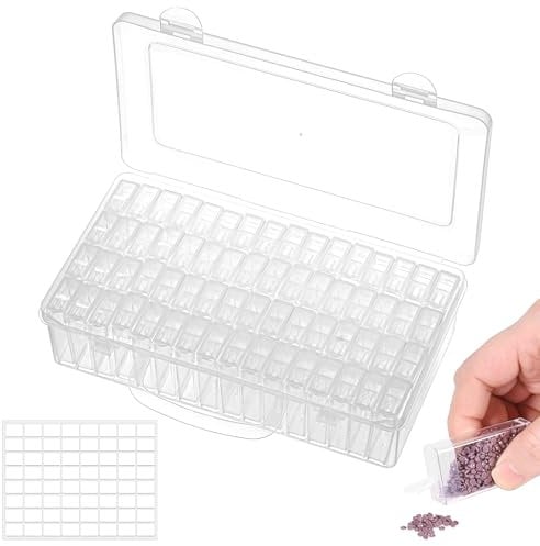 Szaboviktoria 64 PCS Diamond Painting zubehör Boxen, Diamond Painting aufbewahrungsboxen with Stickers,Geeignet für DIY-Handwerk, zur Aufbewahrung von Diamond-Painting-Zubehör, Nagelkunst