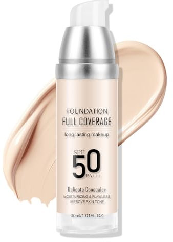 KYDA Liquid Foundation, SPF 50 PA+++, Full Coverage Matte Foundation BB Cream, Feuchtigkeitsspendende Flawless Liquid Concealer Foundation für jede Haut, 1.01 fl oz, IVORY